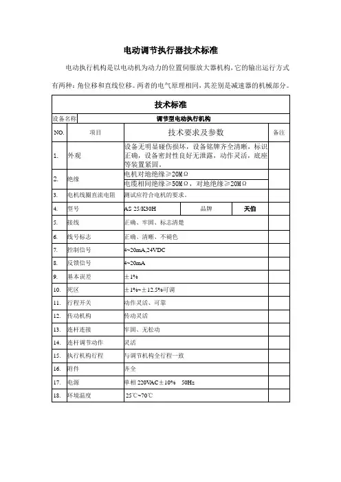 电动执行机构维修技术标准