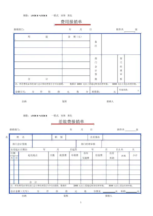 财务报销单表格—带尺寸精编版