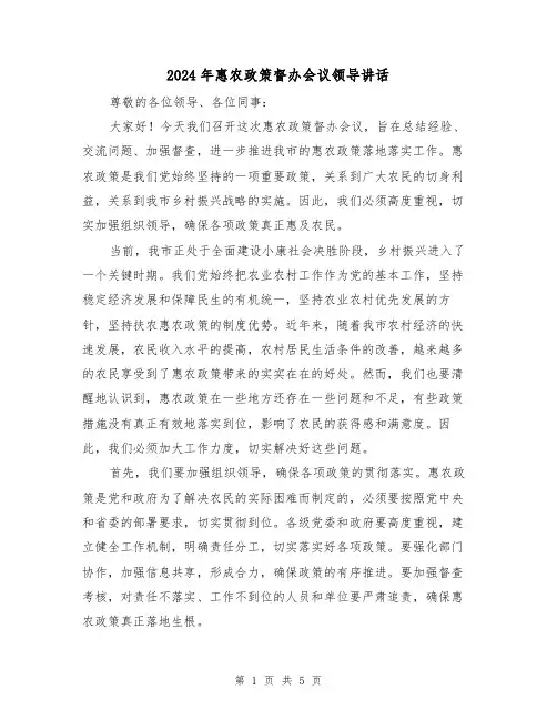 2024年惠农政策督办会议领导讲话(2篇)