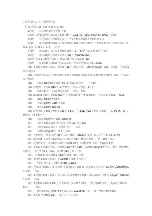 上海各类服装工厂店折扣店汇总