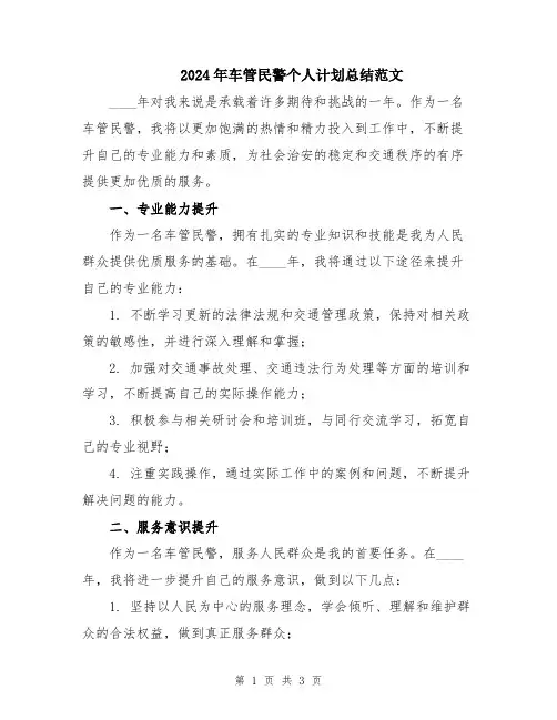 2024年车管民警个人计划总结范文