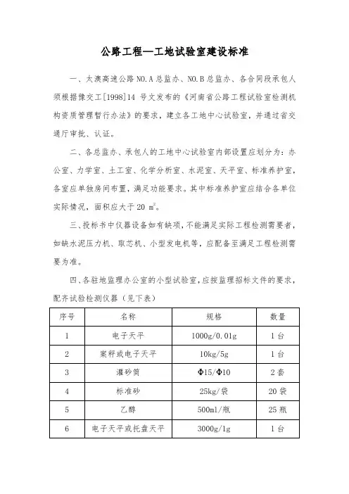 公路工程—工地试验室建设标准