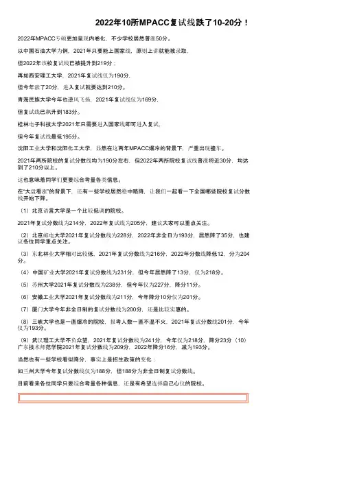 2022年10所MPACC复试线跌了10-20分！