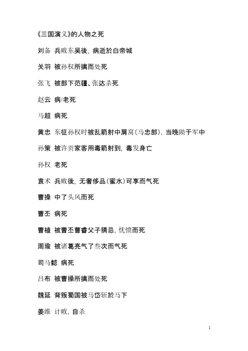 《三国演义》的知名人物之死