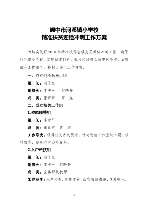 精准扶贫迎检冲刺工作方案