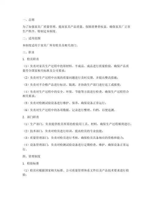 家具厂检员管理制度
