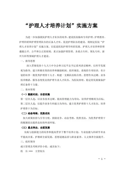 护理人才培养计划实施方案