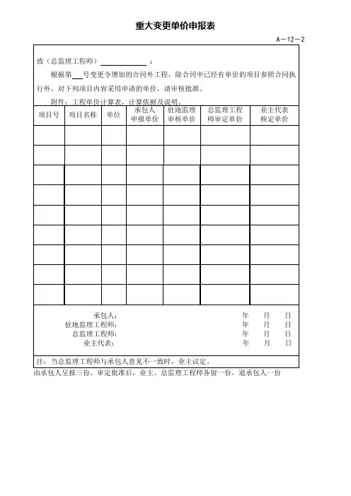 重大变更单价申报表