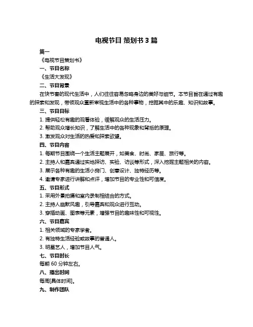 电视节目 策划书3篇