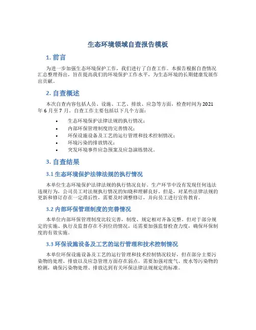 生态环境领域自查报告模板