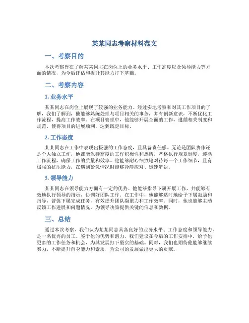 某某同志考察材料范文