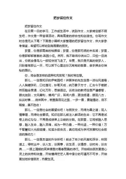把梦留住作文