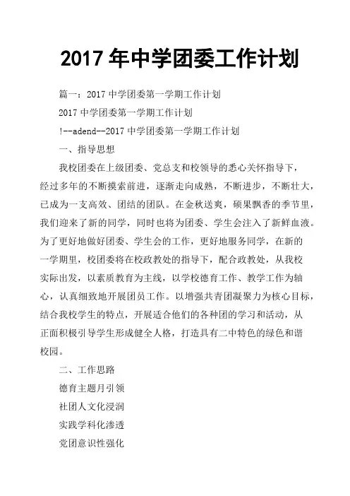 2017年中学团委工作计划