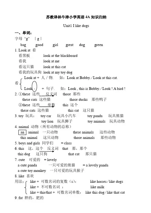 苏教译林版英语四年级上册素材知识归纳 版