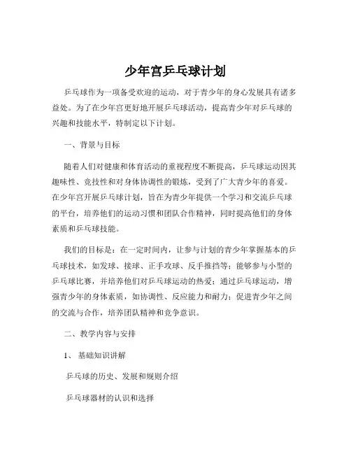 少年宫乒乓球计划