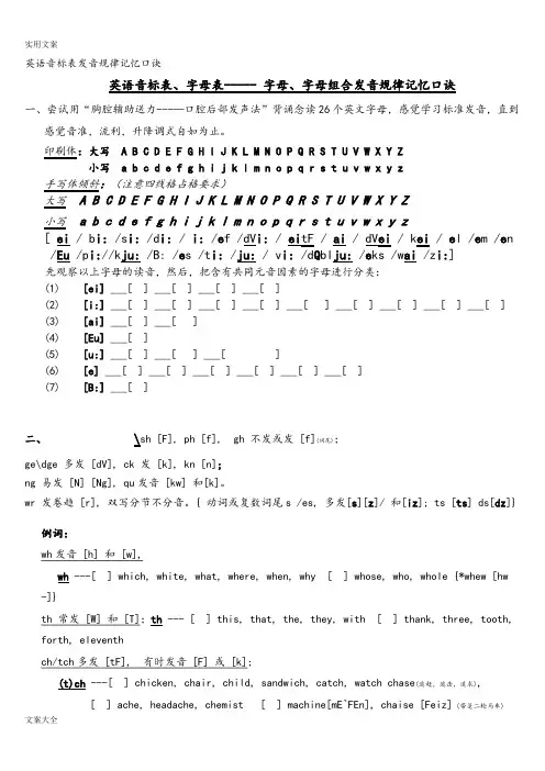 英语音标表发音规律记忆口诀