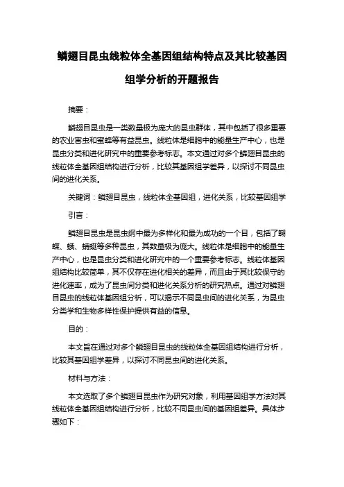 鳞翅目昆虫线粒体全基因组结构特点及其比较基因组学分析的开题报告