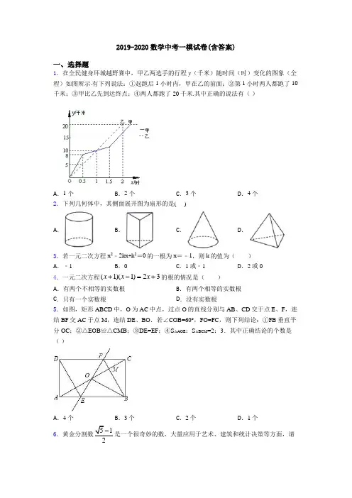 2019-2020数学中考一模试卷(含答案)