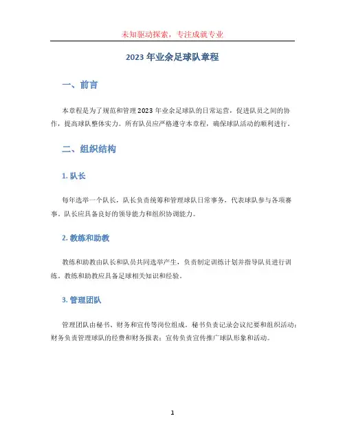 2023年业余足球队章程