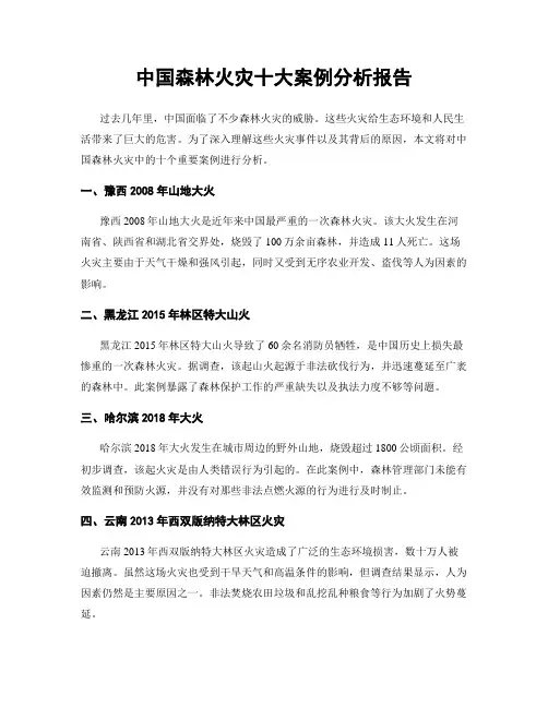 中国森林火灾十大案例分析报告