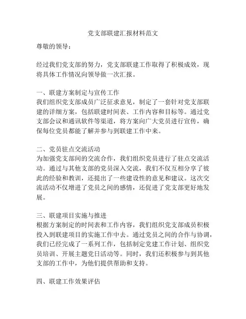 党支部联建汇报材料范文