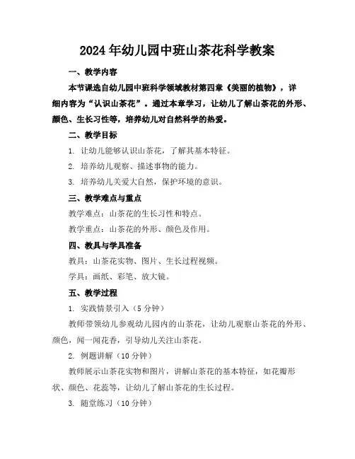 2024年幼儿园中班山茶花科学教案