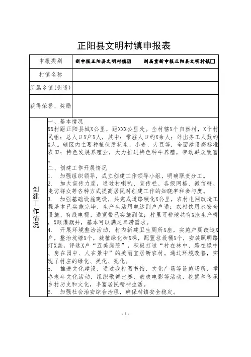 XX村文明村镇申报表