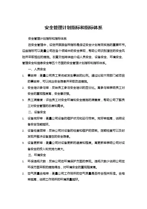 安全管理计划指标和指标体系