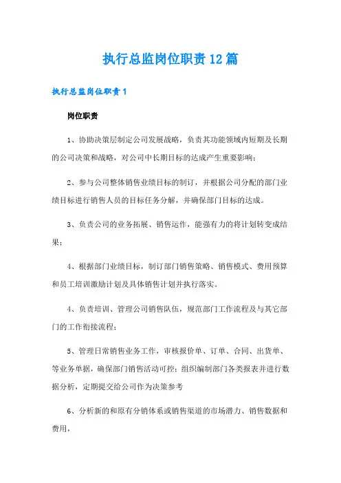 执行总监岗位职责12篇