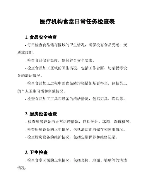 医疗机构食堂日常任务检查表