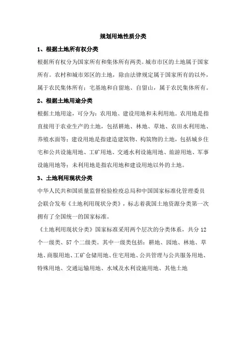 规划用地性质分类
