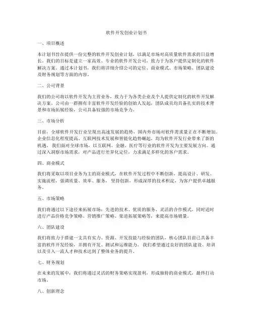 软件开发创业计划书