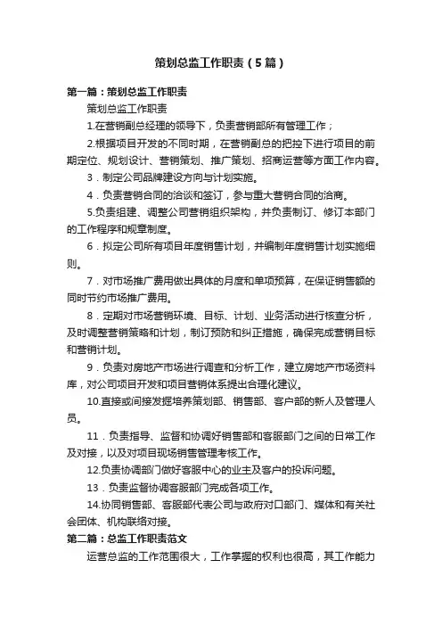策划总监工作职责（5篇）
