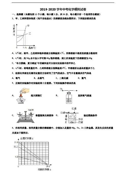 〖精选3套试卷〗2020学年湖南省邵阳市中考化学学业质量监测试题