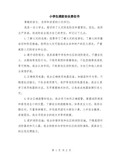 小学生消防安全责任书