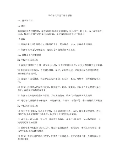 学校绿化年度工作计划表