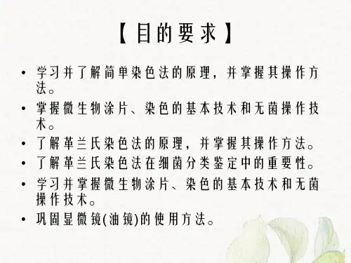 微生物实验四细菌的涂片及简单染色法和革兰氏染色法经典法