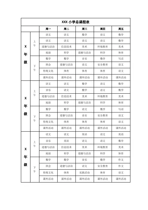 XXX小学初中总课程表