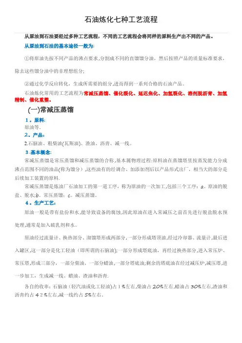 石油炼化常用的七种工艺流程