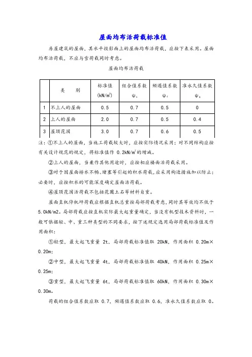 屋面均布活荷载标准值