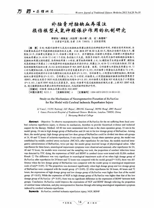 补脑膏对脑缺血再灌注损伤模型大鼠神经保护作用的机制研究
