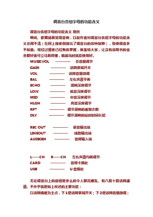 调音台各纽字母的功能含义