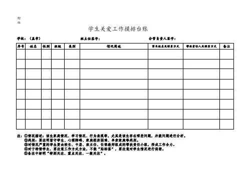 学生关爱工作摸排台账目