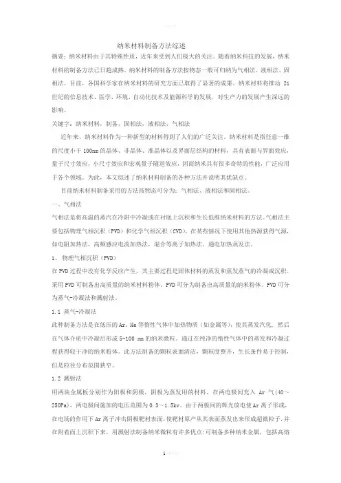 纳米材料制备方法综述