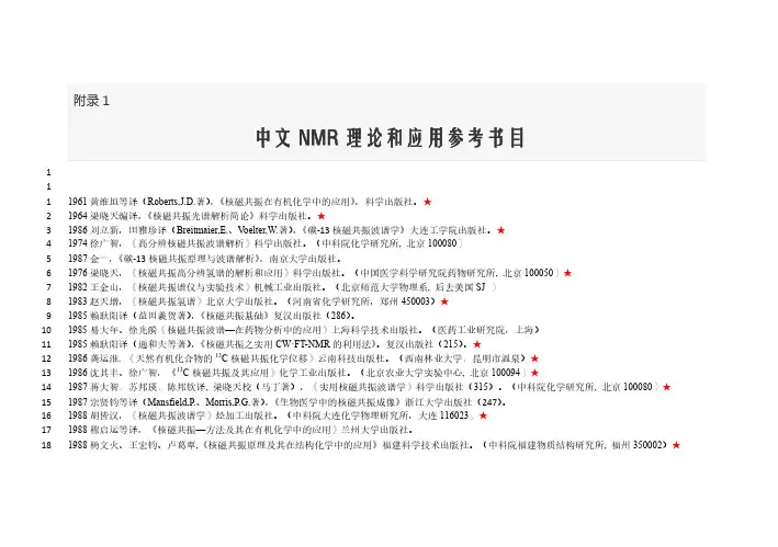 中文NMR理论和应用书目(横向标记)