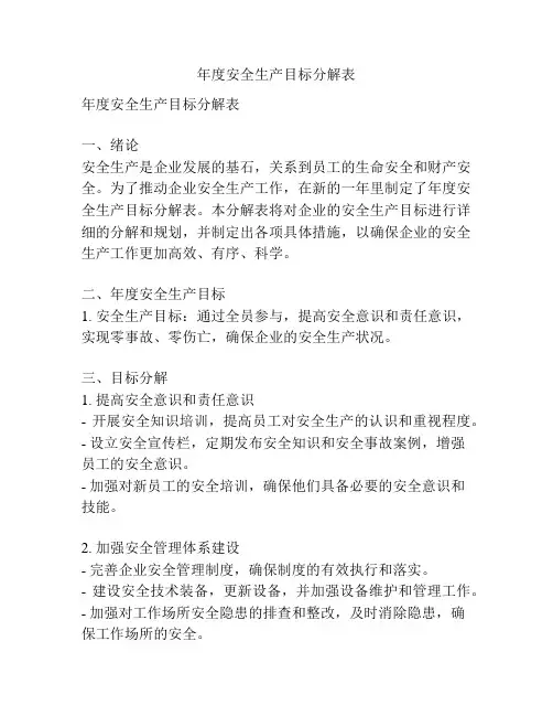 年度安全生产目标分解表