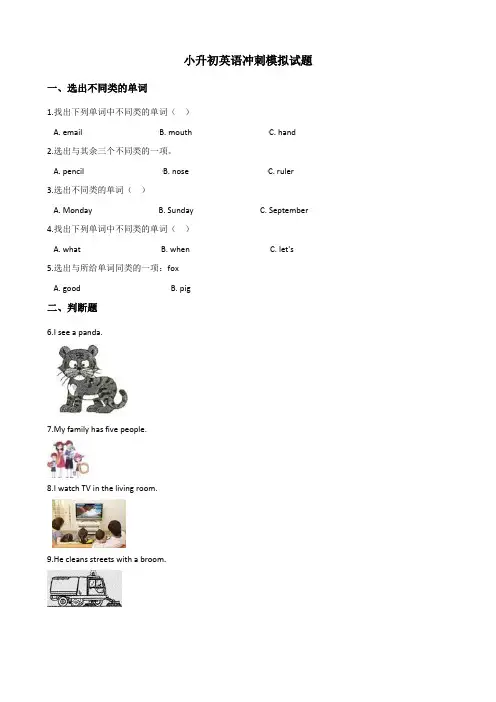 外研版(三起点)六年级下册英语小升初综合训练(一)  含答案