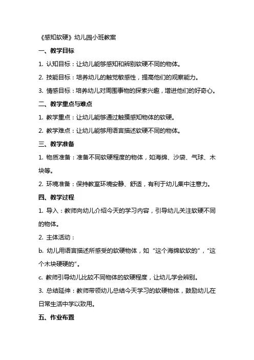 《感知软硬》幼儿园小班教案