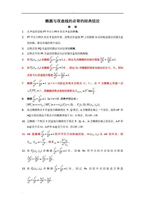 椭圆与双曲线的必背的经典结论