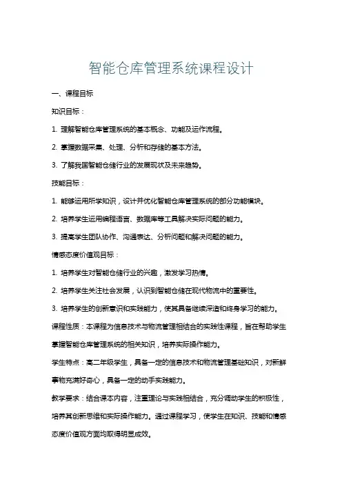 智能仓库管理系统课程设计